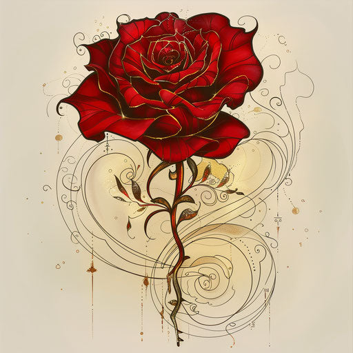 Art Nouveau inspired tattoo sketch of a red rose