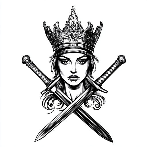 Queen tattoo with crown and crossed sword