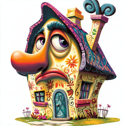 Humorous caricature of a house with human characteristics