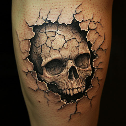 Skull tattoos for men with skull emerging from cracked earth