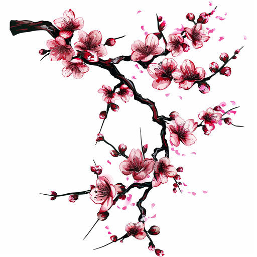 Japanese sakura branch tattoo with fluttering blossoms