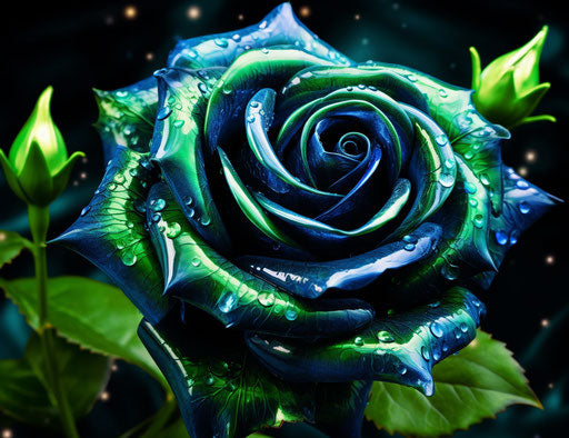 Green Rose Art Wallpapers, Dark Emerald and Dark Azure Style