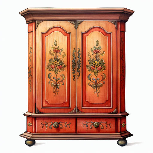 Cabinet clipart in the style of Oil painting, on a white background