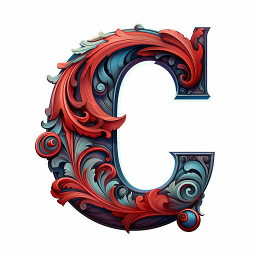 Letter c illustration in the style of Chiaroscuro Art, on a white background