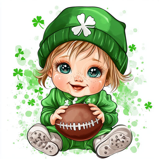 St. Patrick's Day Baby with Football, Cute Vector Graphic Design