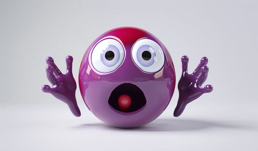 Cute shout of purple emoji with open mouth in Pixar/Disney style