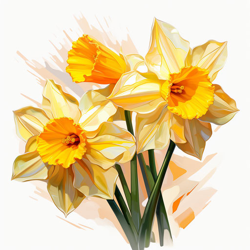 Daffodil clipart in the style of Oil painting, on a white background