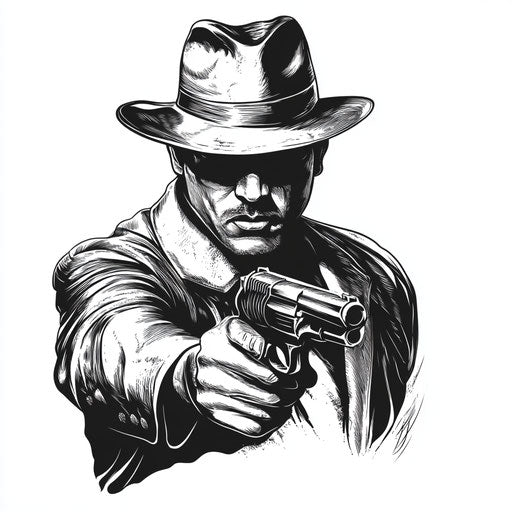 Beautiful clipart style flat mafia tattoo sketch with shadowy figure