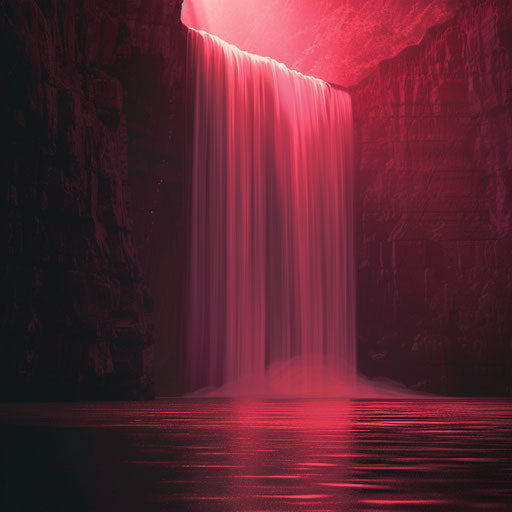 Realistic waterfall on a vibrant burgundy backdrop