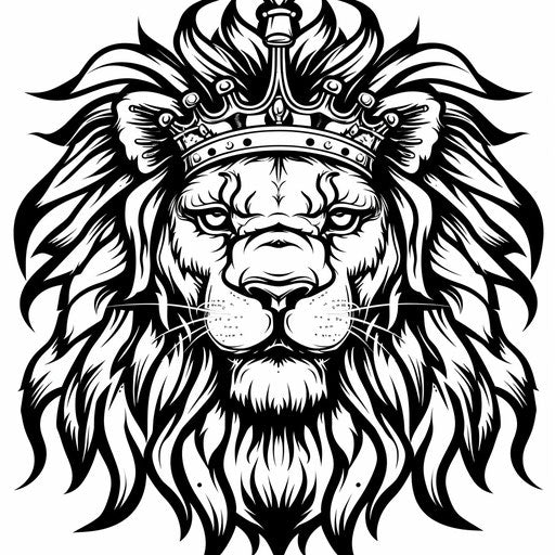 Crowned lion in black and white tattoo sketch with bold lines