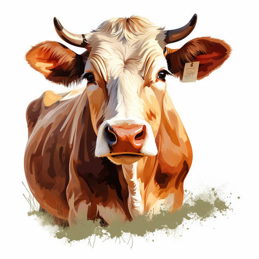 Cow in vector in the style of an oil painting, on white background