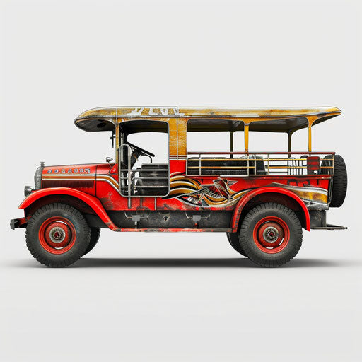 Realistic jeepney on white background with dynamic lighting