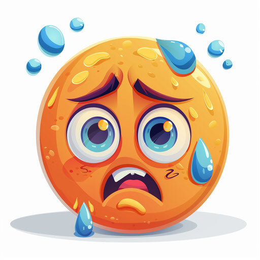 Orange emoji crying, sad expression with blue tears