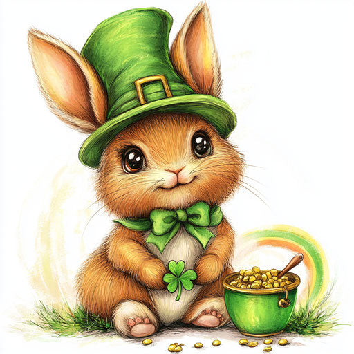 Cute St. Patrick's Day baby bunny in green hat