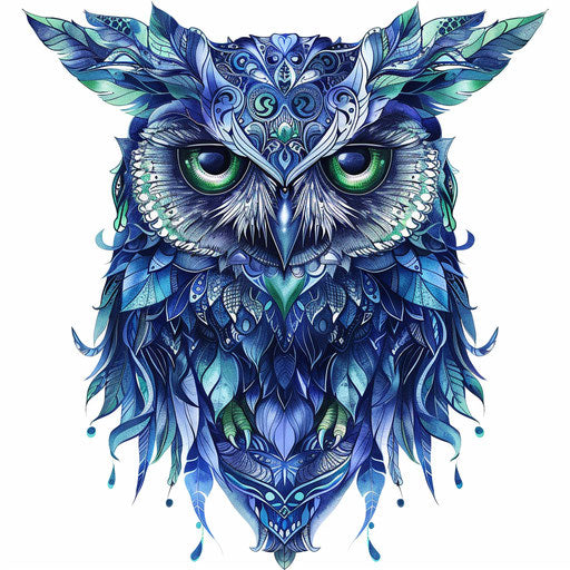 Intricate neo-traditional owl tattoo