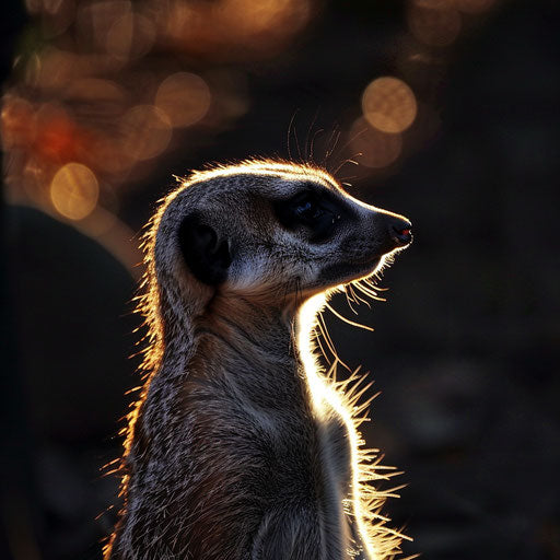 Meerkat at dusk, warm evening colors and intricate shadows