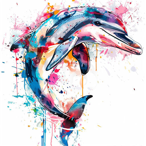 Abstract dolphin tattoo with splashes of paint