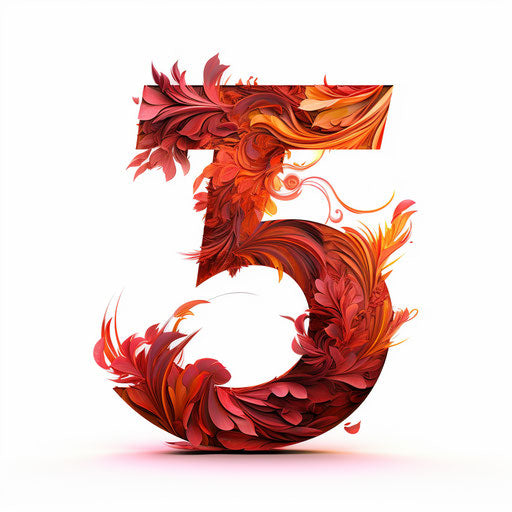 Number 5 in Chiaroscuro Art style on white background