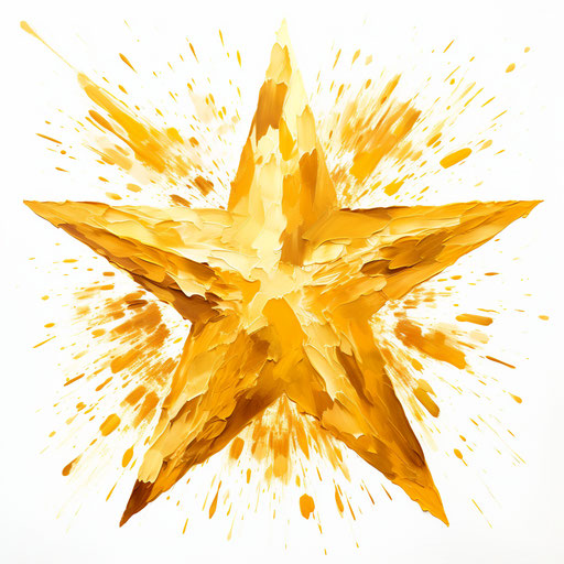 Gold star in the style of Impressionistic Art, on white background