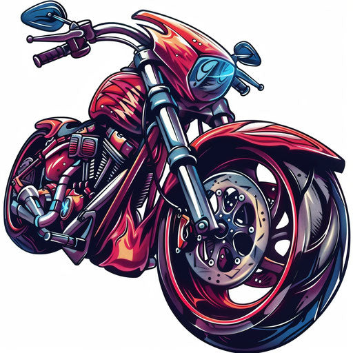 Cartoonish motorcycle tattoo design, playful and bright