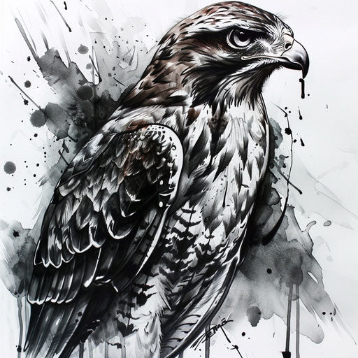 Gothic-style hawk tattoo on white gothic canvas