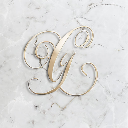 Elegant cursive cleaning logo on marble background with gold accents