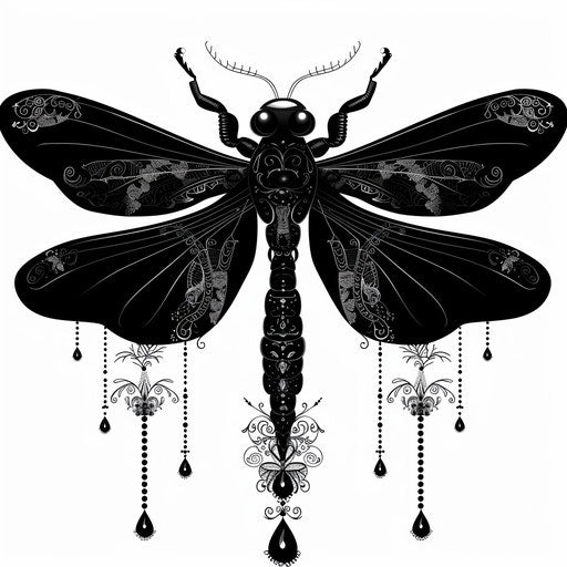 Gothic tattoo sketch of a firefly with dark colors and lace patterns in an elegant clipart style