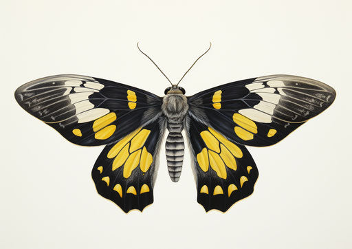 Black and yellow moth with wings on head