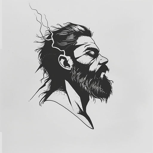 Zeus profile with lightning reflection in eye