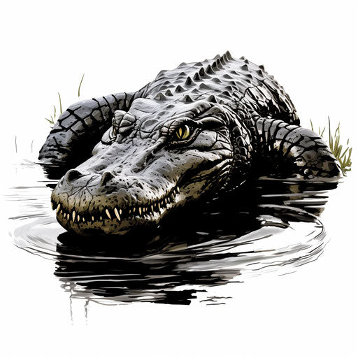 Crocodile drawing in the style of Chiaroscuro Art, on white background