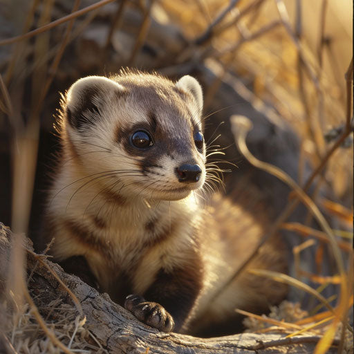 Young black-footed ferret exploring outside for the first time