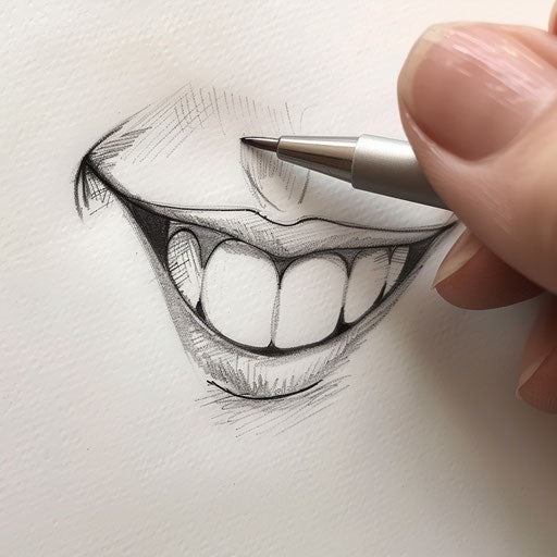 Drawing of smiling face tattoo, elegant fine lines