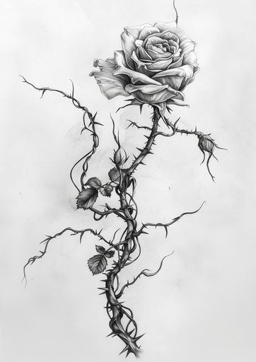 Rose flower tattoo style on white background, in John McKinstry style