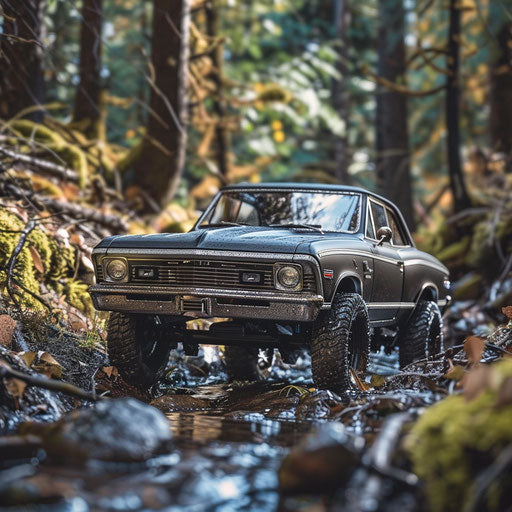 Off-road 1967 Chevy Bel Air tackling rugged trail