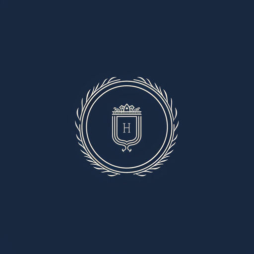 Classic monogram construction logo with navy blue background and timeless style