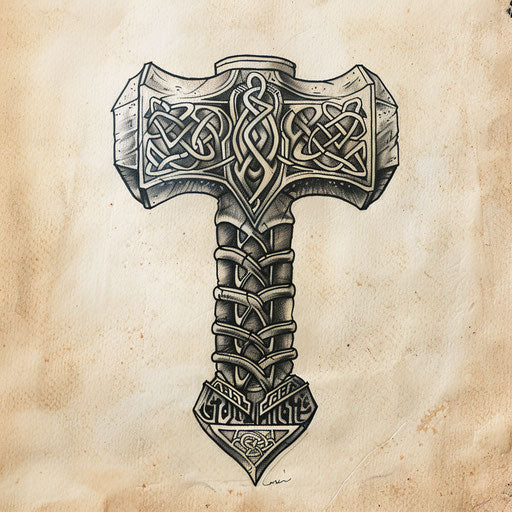 Elegant tattoo sketch of Thor's hammer design, flat and simple