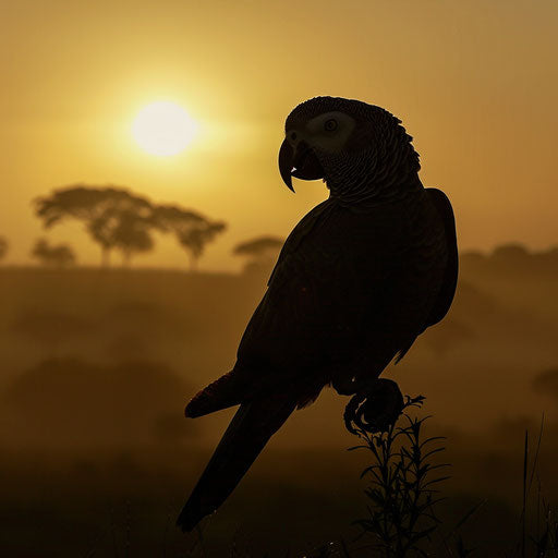 African grey parrot at dawn