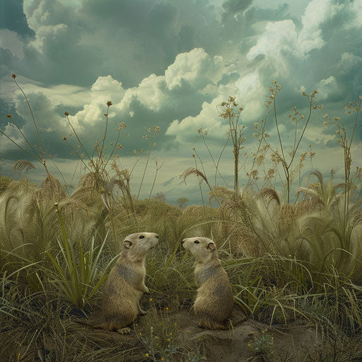 Prairie dogs in a fantastical grassland