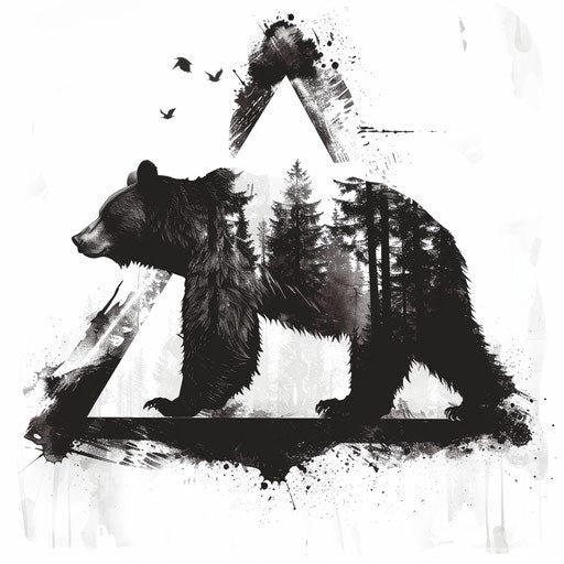 Animal-themed triangle tattoo illustration with bear silhouette