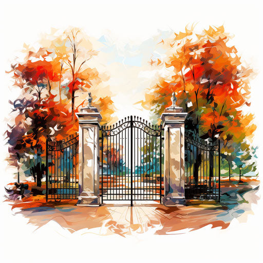 Gate clipart in the style of Impressionistic Art, on a white background