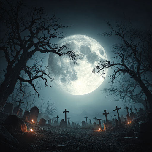 Spooky Halloween Night Scene Under a Full Moon