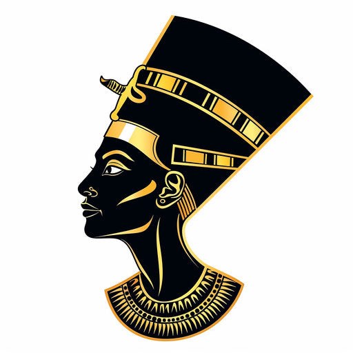 Flat tattoo sketch of Queen Nefertiti with golden headdress