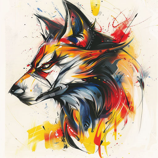Expressionist tattoo sketch of a lobo with vivid colors