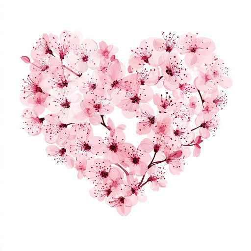 Pink cherry blossom heart on white background, vector art