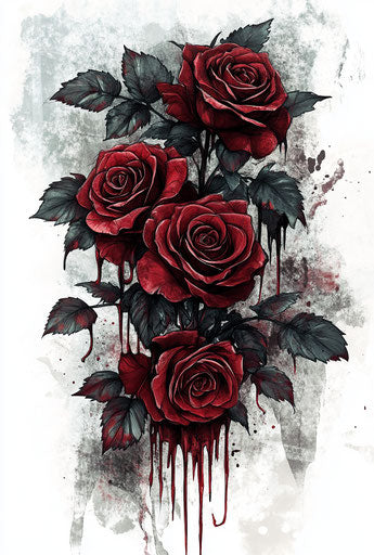 Dark red roses with drips, dark fantasy style