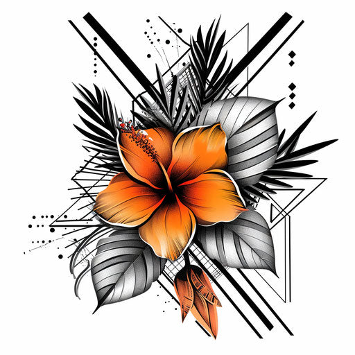 Contemporary flat tattoo sketch of an abstract Hawaiian flower