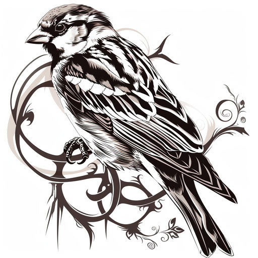Stylized sparrow with Celtic knot patterns integrated