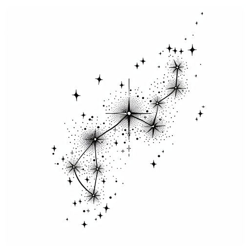 Illustration of Orion constellation tattoo in black ink on pure white background