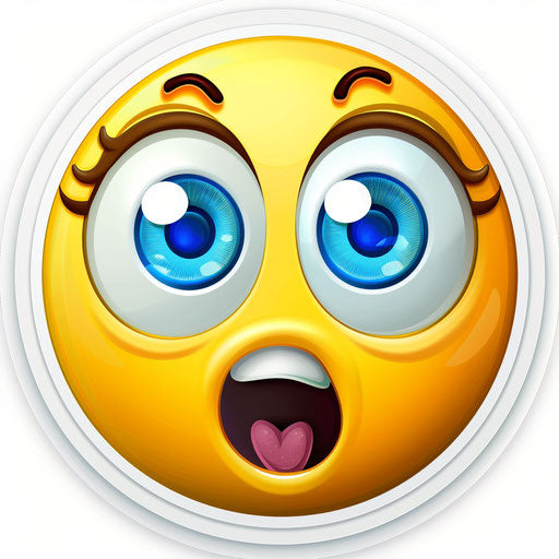 Yellow emoji icon with large blue eyes on white background