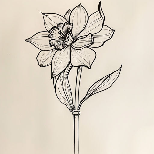 Stylized narcissus tattoo on white paper